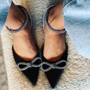 New in box Bibi Lou Anthropologie black bow crystal flats